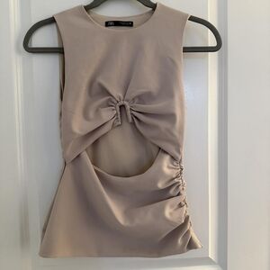 Zara Neutral Taupe Twist Cutout Tank Top